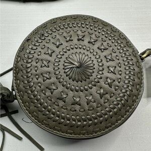 Green Cut Out Stitch Circle Round Tassel Crossbody Purse Bag